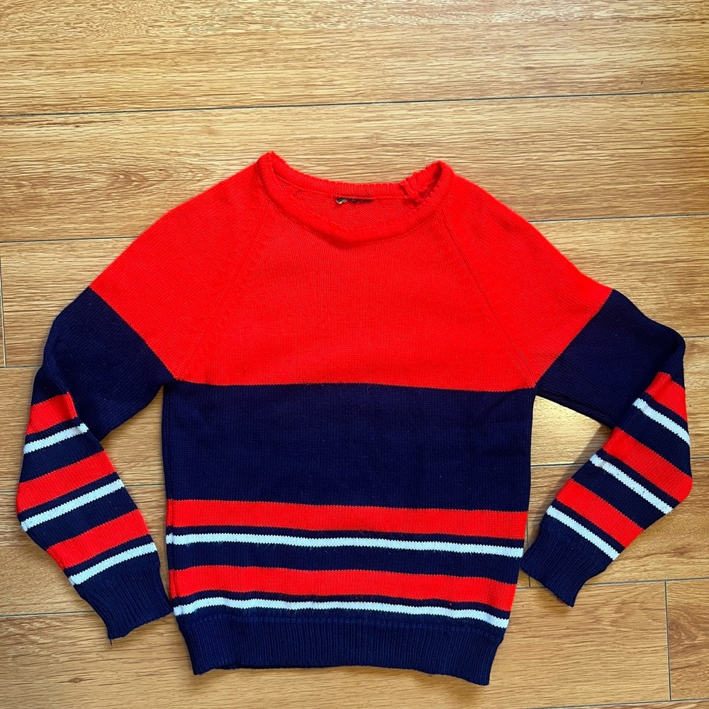 Vintage 80s Red and Navy Striped Kids Sweater